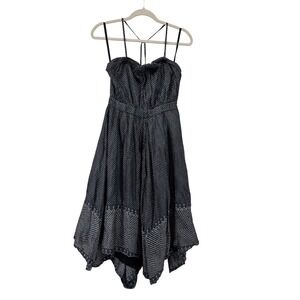 Gap Navy Blue Polka Dot Crinkle Silk Halter Handkerchief Hem Midi Dress Size 6